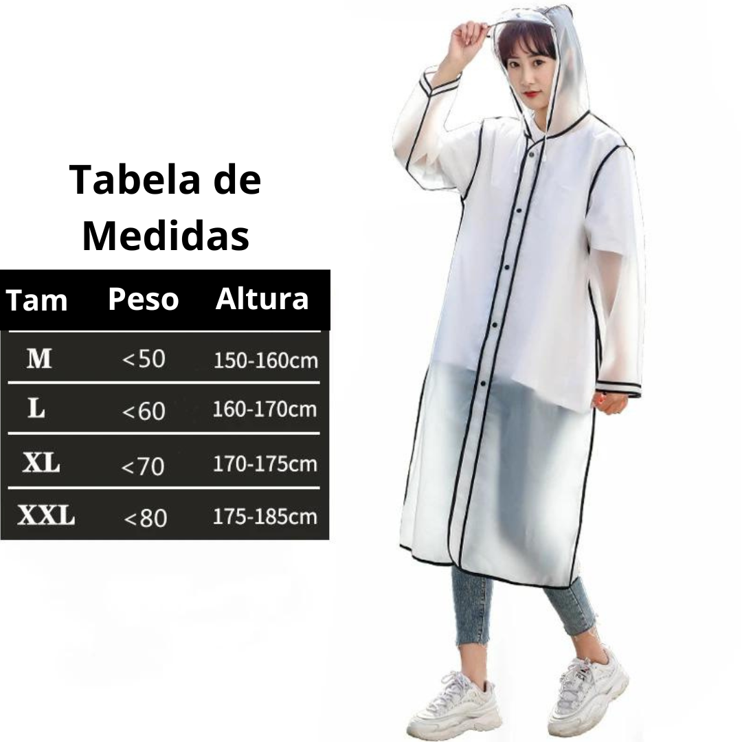 Capa de Chuva com Capuz Unissex Transparente com Espaço para Mochila - Mandatory