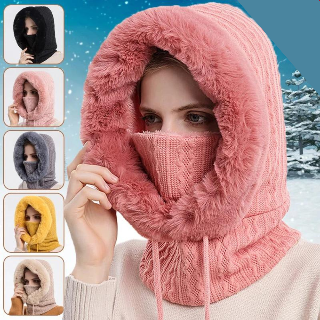 Gorro Mari Feminino em Trico Cashmere com Balaclava e Gola Multifuncional - Mandatory