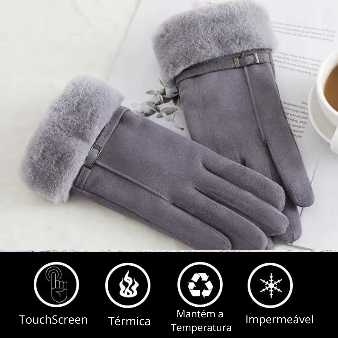 Luvas Femininas com Fivela Forradas com Lã Térmica Touchscreen Impermeáveis - Mandatory