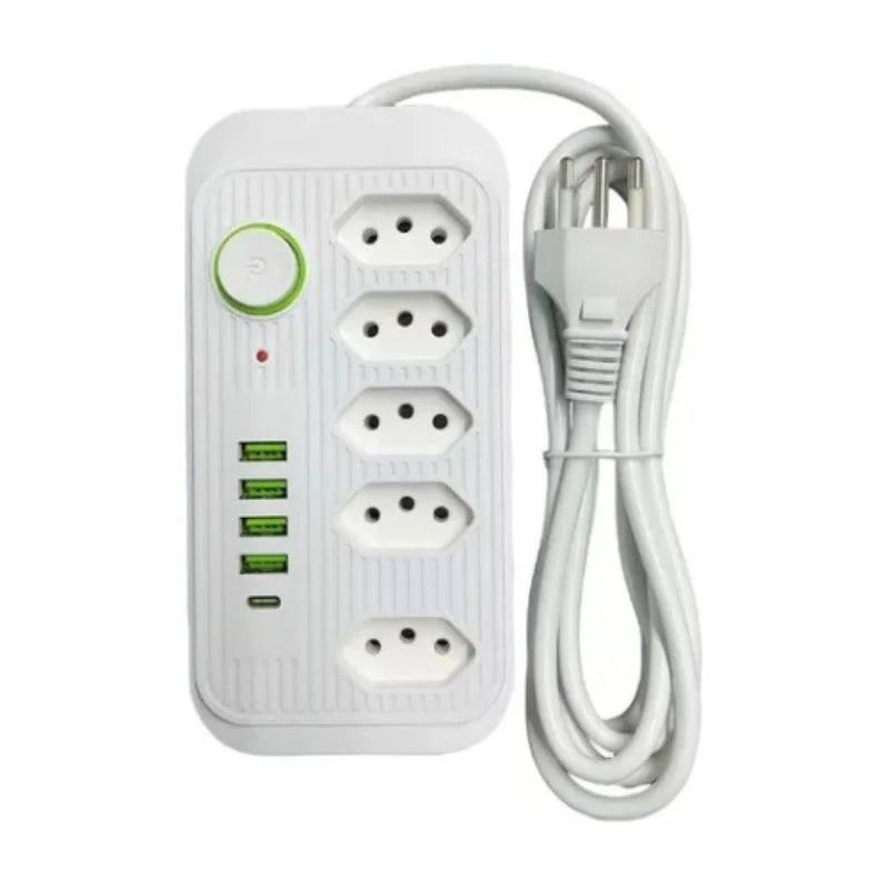Extensão com 5 tomadas 4 USB 1 Type-C Universal Bivolt Power 110V/220V 2m - Mandatory