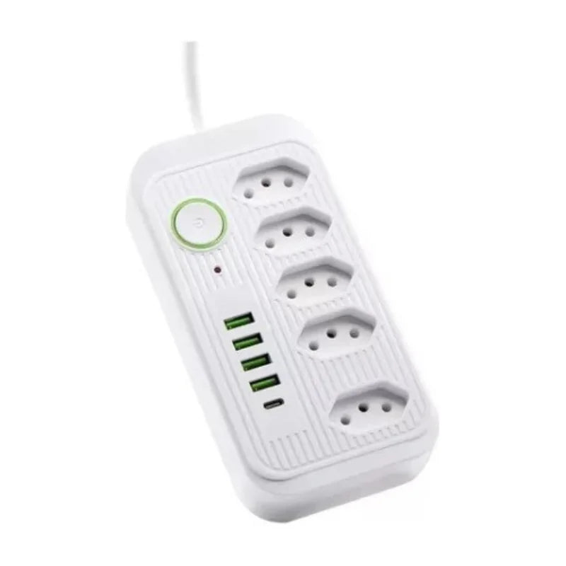 Extensão com 5 tomadas 4 USB 1 Type-C Universal Bivolt Power 110V/220V 2m - Mandatory