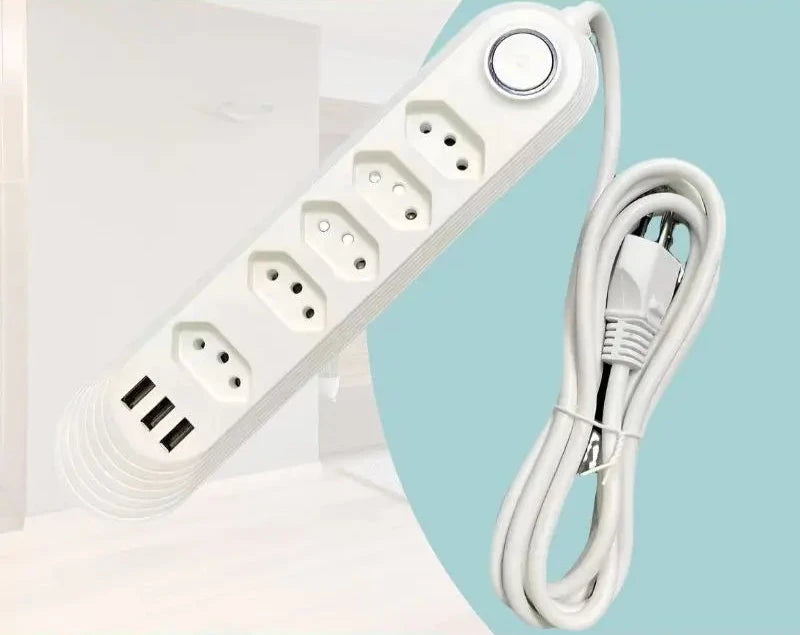 Extensão Régua Elétrica 2m - 4 Tomadas e 3 Portas USB - Mandatory