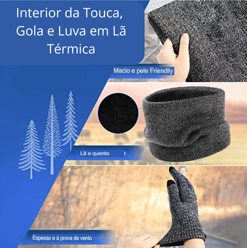 Kit Inverno Unissex com Proteção Térmica Gorro, Gola e Luvas - Mandatory