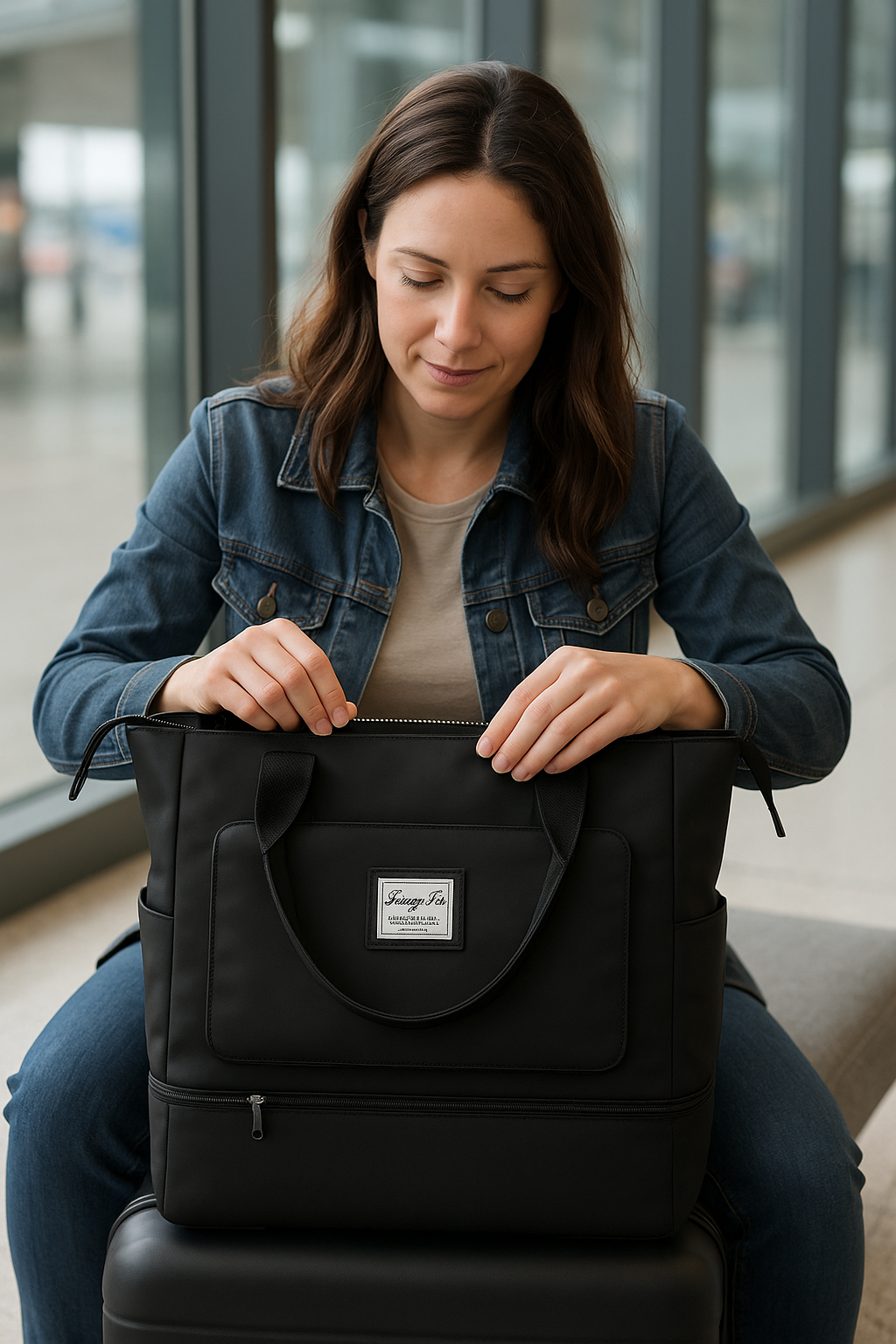 Bolsa de Viagem Dobrável com Compartimento Úmido/Seco Preta