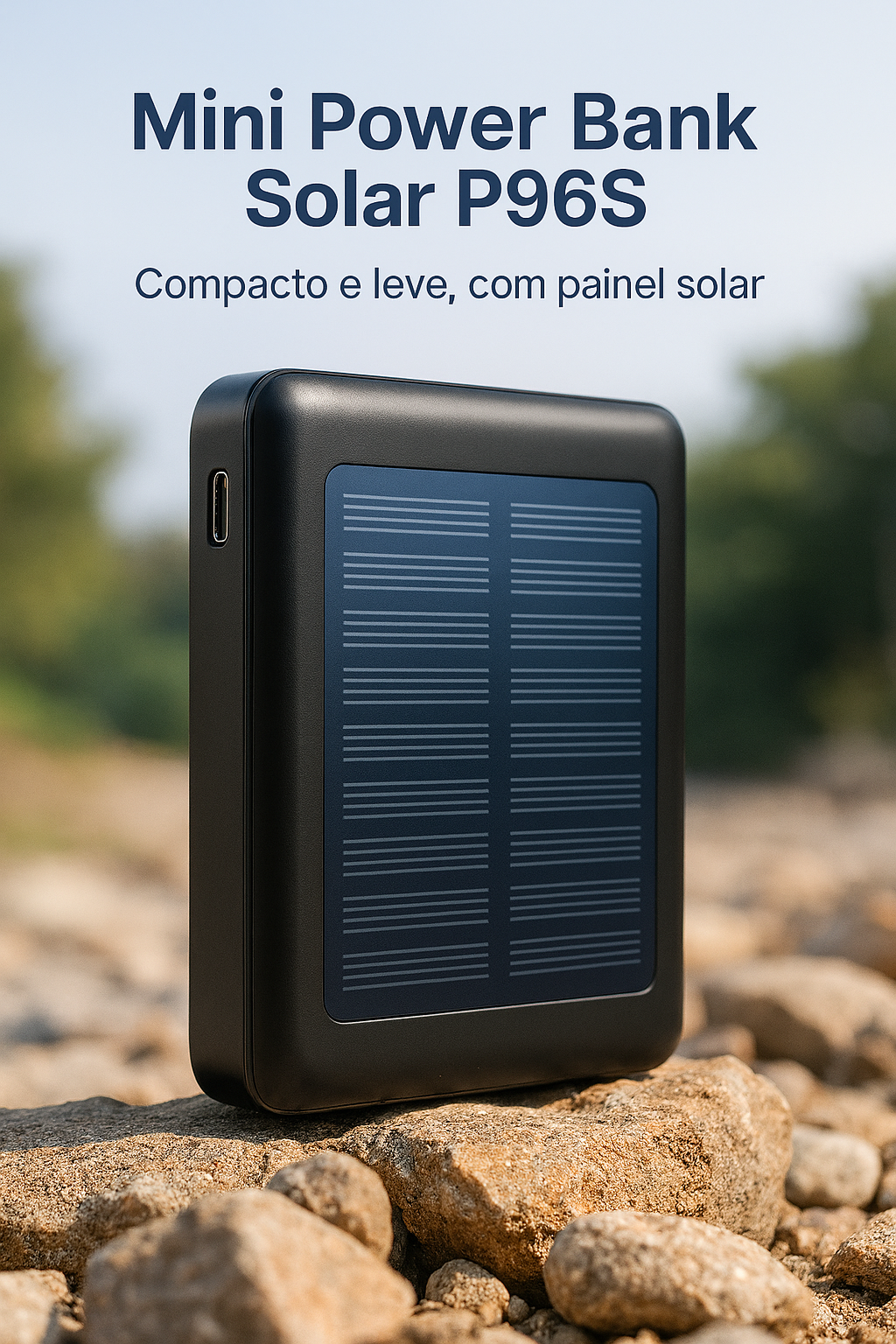 Mini Power Bank Solar 5000mAh USB-C – Compacto, à Prova d’Água