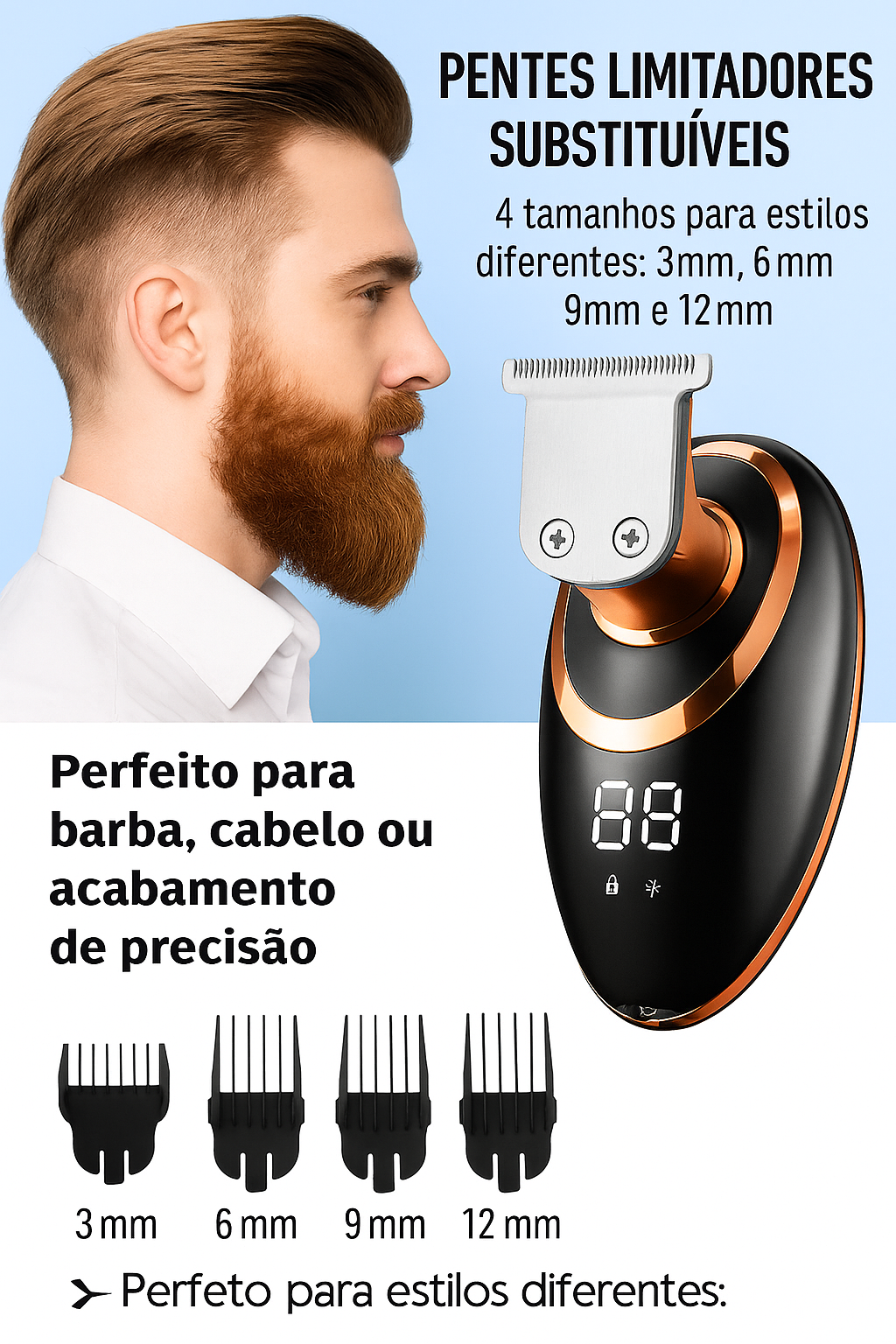 TrimGo 5x Barbeador Elétrico Masculino Compacto 5 Em 1 À Prova D'água - Mandatory