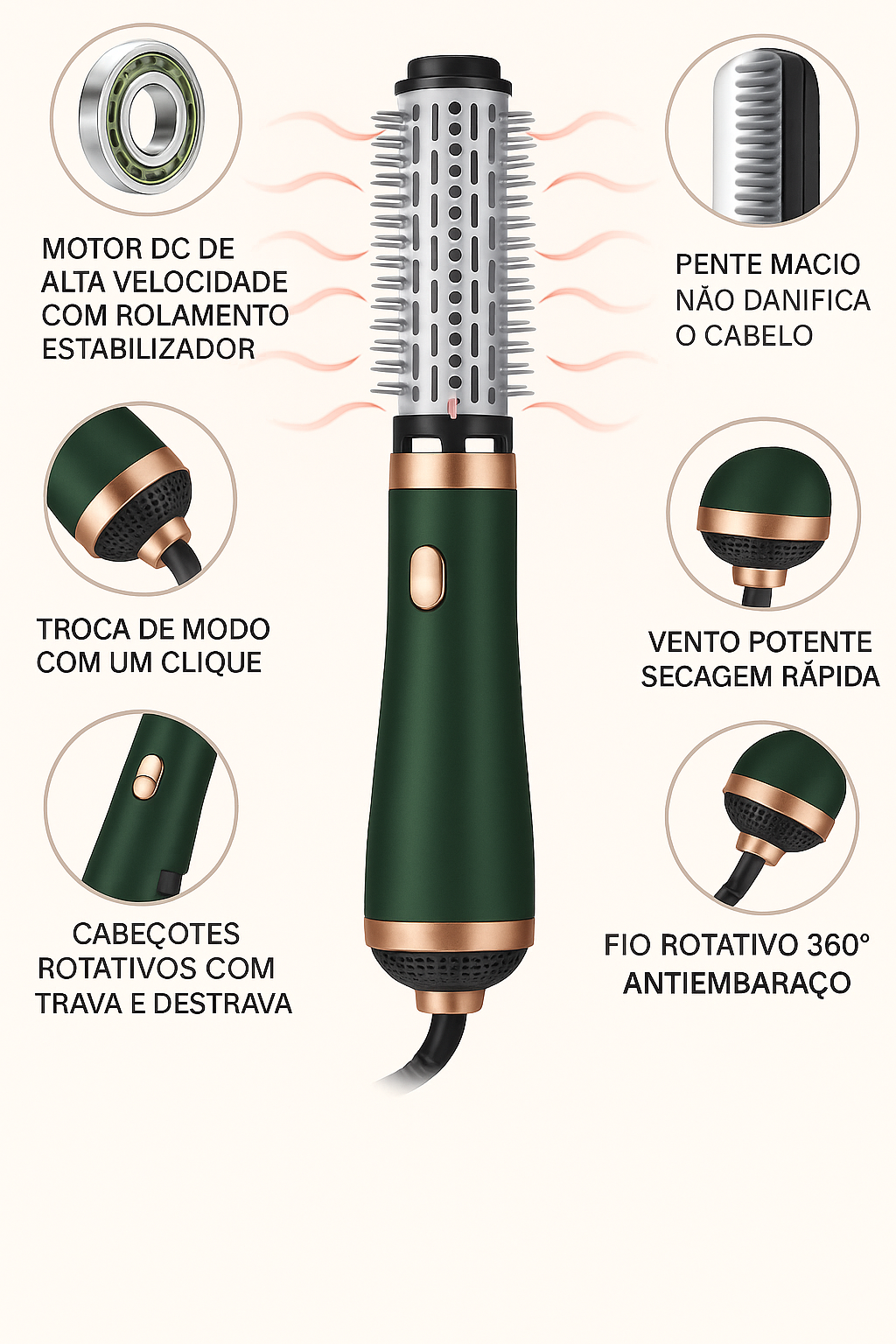 GlowBrush 4 em 1 - Escova Secadora, Alisadora e Modeladora - Mandatory