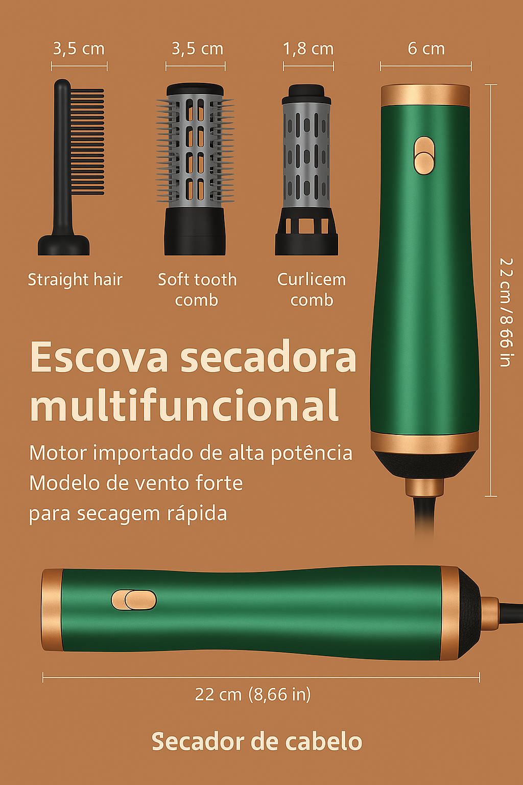 GlowBrush 4 em 1 - Escova Secadora, Alisadora e Modeladora - Mandatory