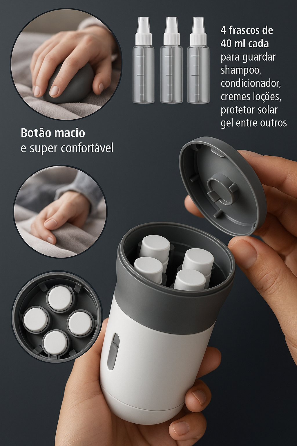 Easy Trip Mini Porta Cosméticos com 4 Frascos Internos para Viagem - Mandatory