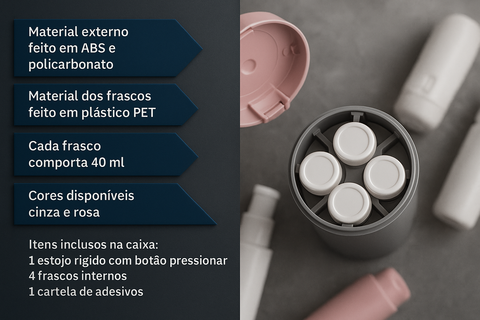 Easy Trip Mini Porta Cosméticos com 4 Frascos Internos para Viagem - Mandatory