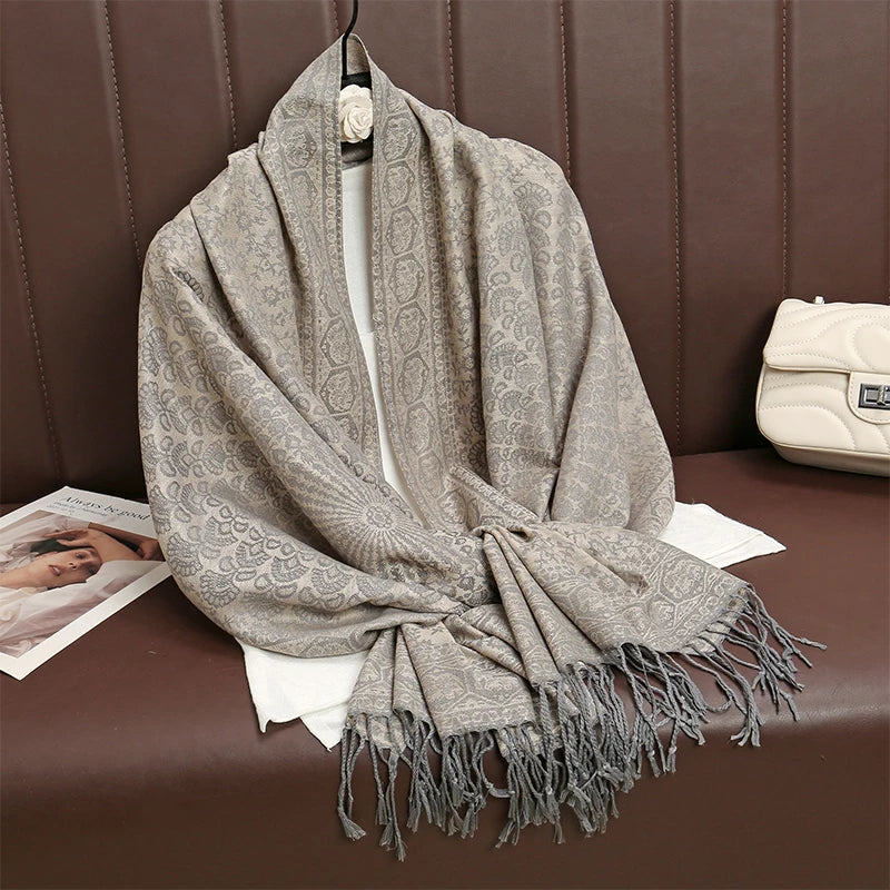 Cachecol de Luxo Lenço de Cashmere Feminino Estampado - Mandatory