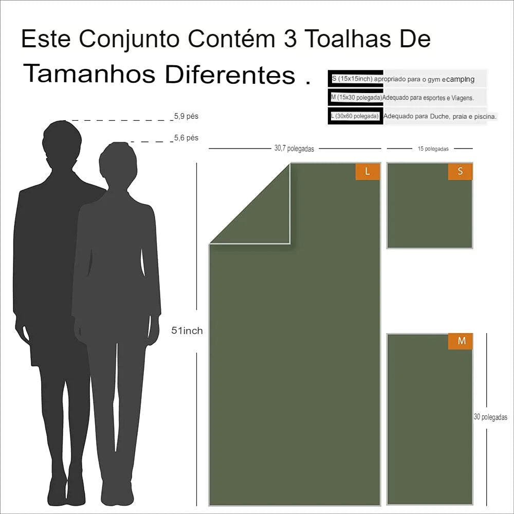 Trio de Toalhas Esportivas em Microfibra Secagem Rápida - Mandatory
