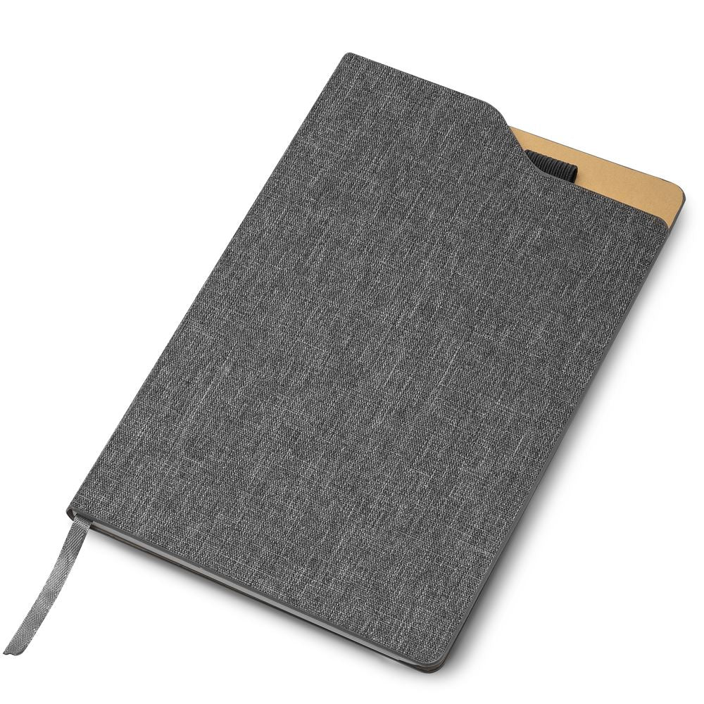 Caderno de anotações com sticky notes, capa sintética e 80 folhas pautadas bege (não acompanha caneta)