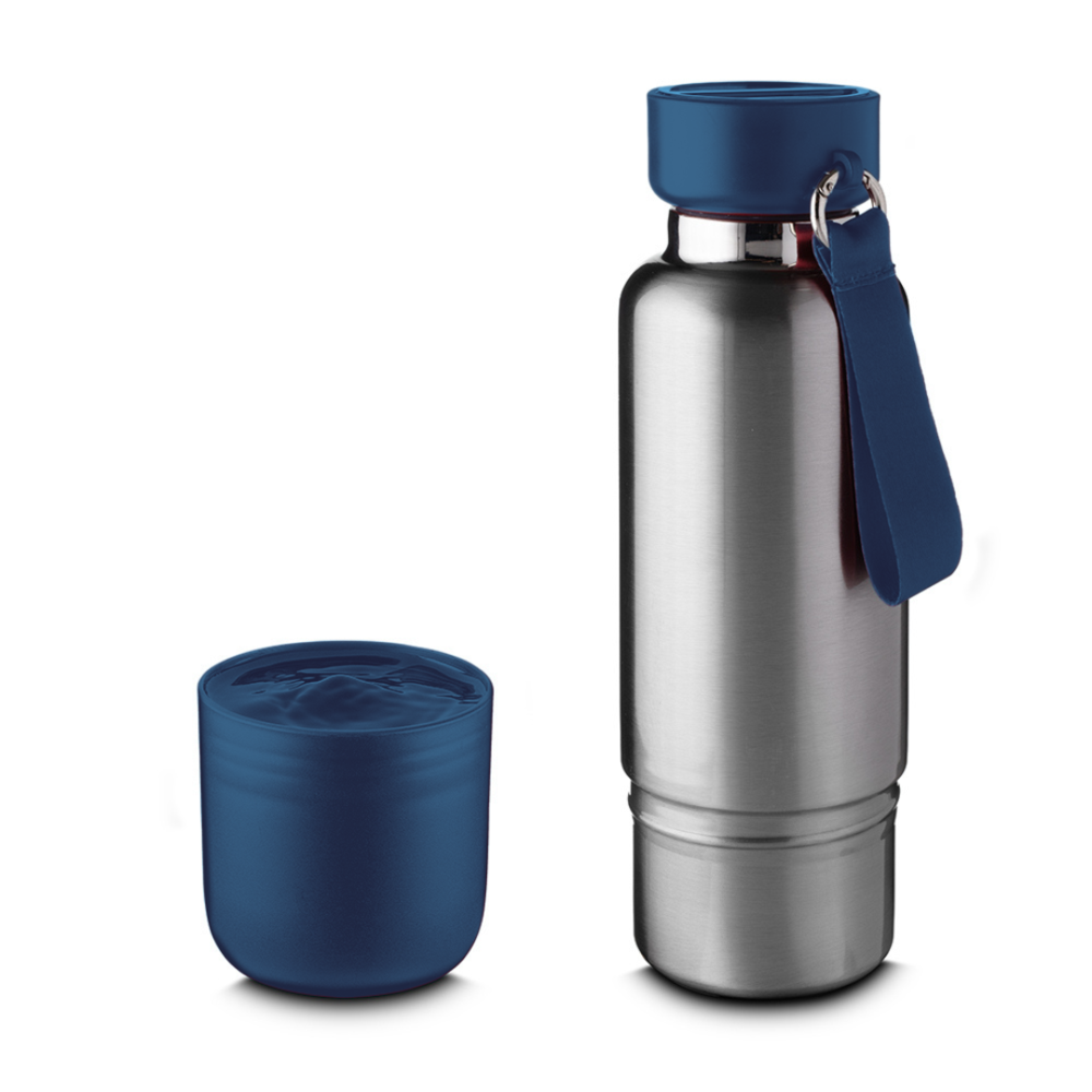 Garrafa térmica de 500ml em aço inox com copo extra rosqueável e compartimento para objetos