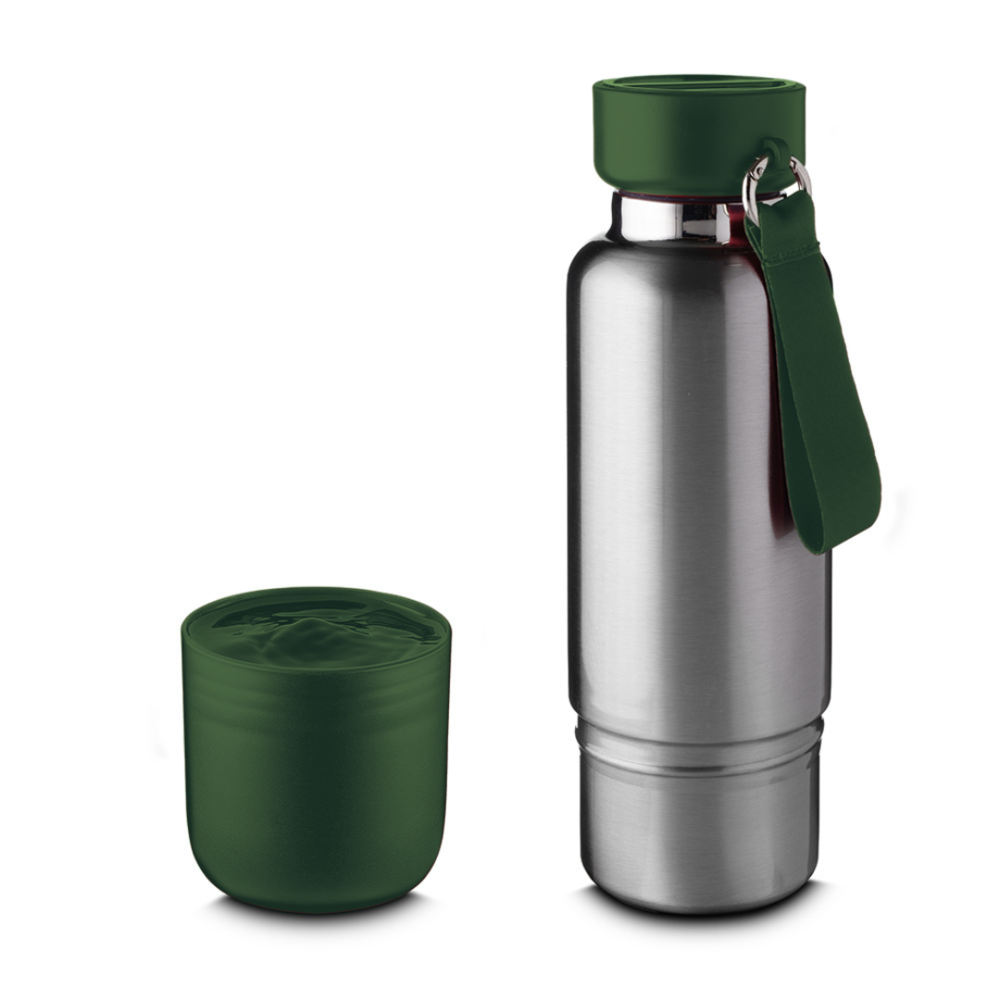Garrafa térmica de 500ml em aço inox com copo extra rosqueável e compartimento para objetos