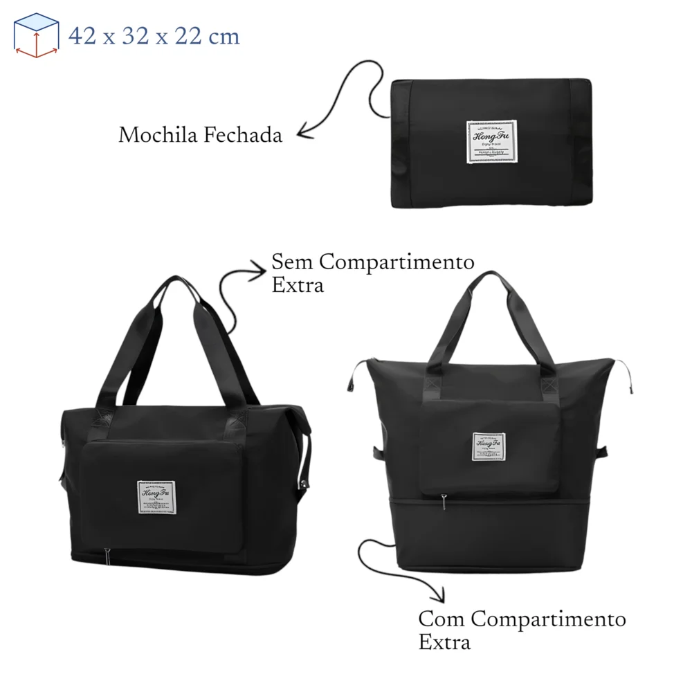 Bolsa de Viagem Dobrável com Compartimento Úmido/Seco