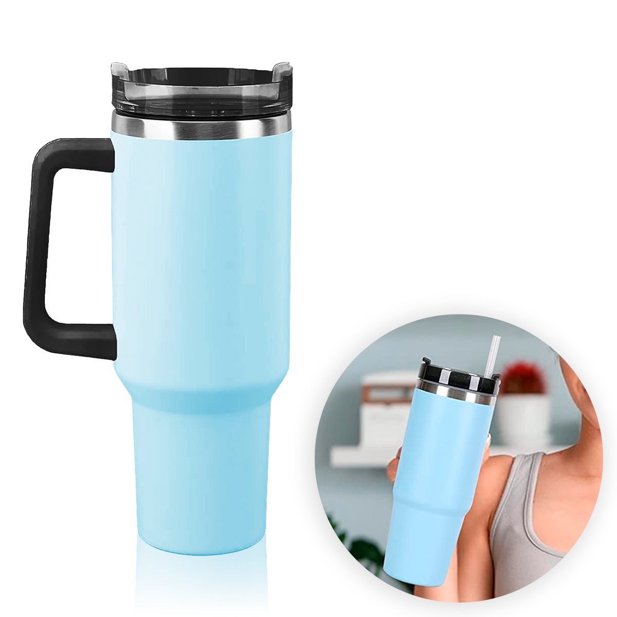 Copo Térmico Aço Inox 1200ml com Alça e Canudo | Bebidas Geladas ou Quentes - Mandatory