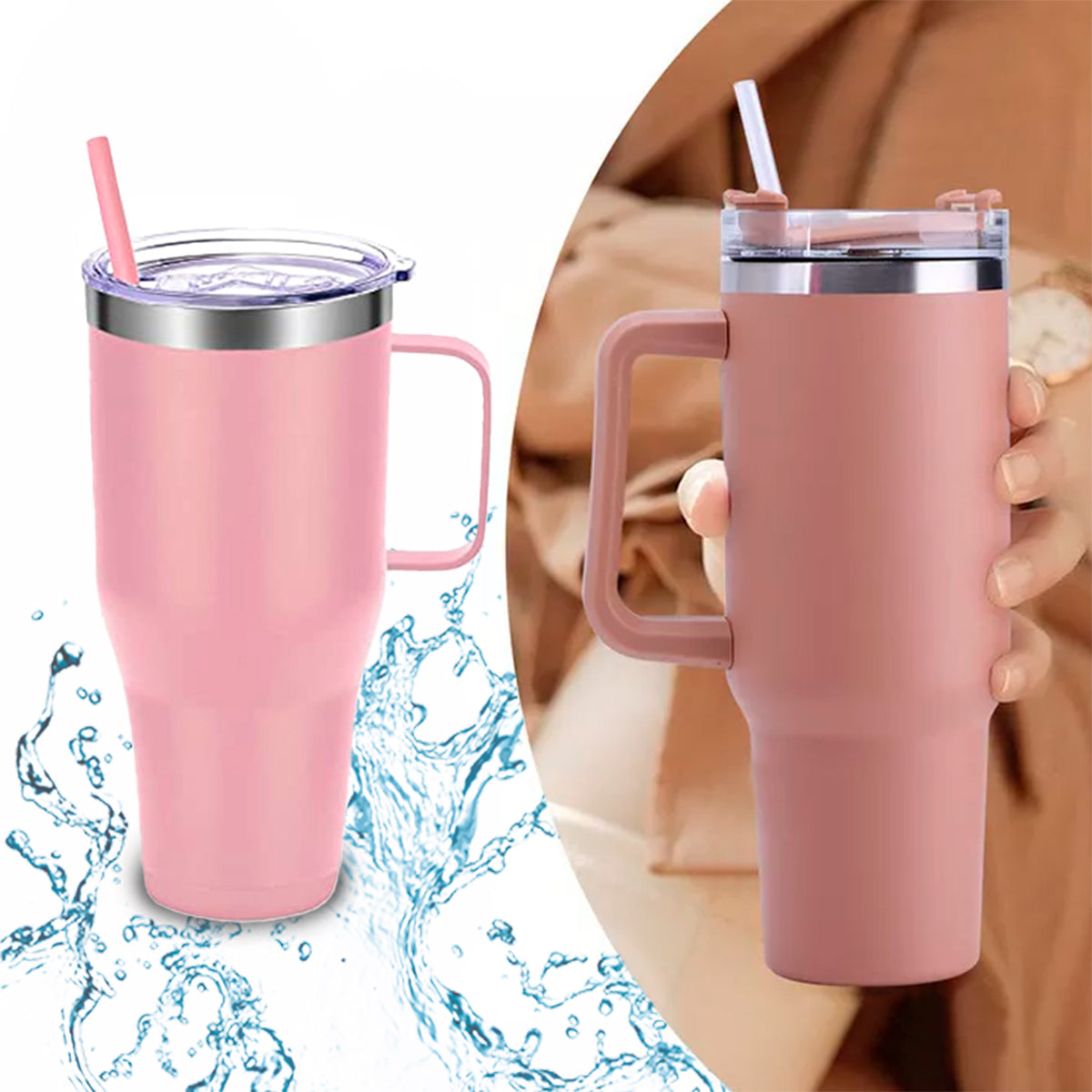 Copo Térmico Aço Inox 1200ml com Alça e Canudo | Bebidas Geladas ou Quentes - Mandatory