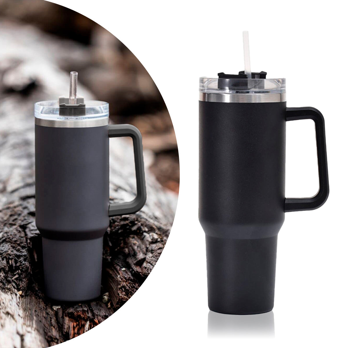 Copo Térmico Aço Inox 1200ml com Alça e Canudo | Bebidas Geladas ou Quentes - Mandatory
