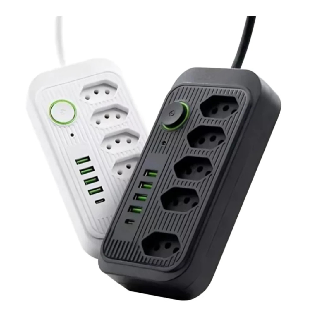 Extensão com 5 tomadas 4 USB 1 Type-C Universal Bivolt Power 110V/220V 2m - Mandatory