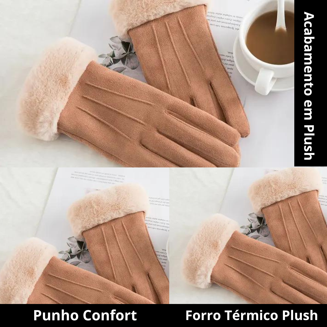 Luvas Femininas Plush Velvet Forradas com Lã Térmica Touchscreen Impermeáveis - Mandatory
