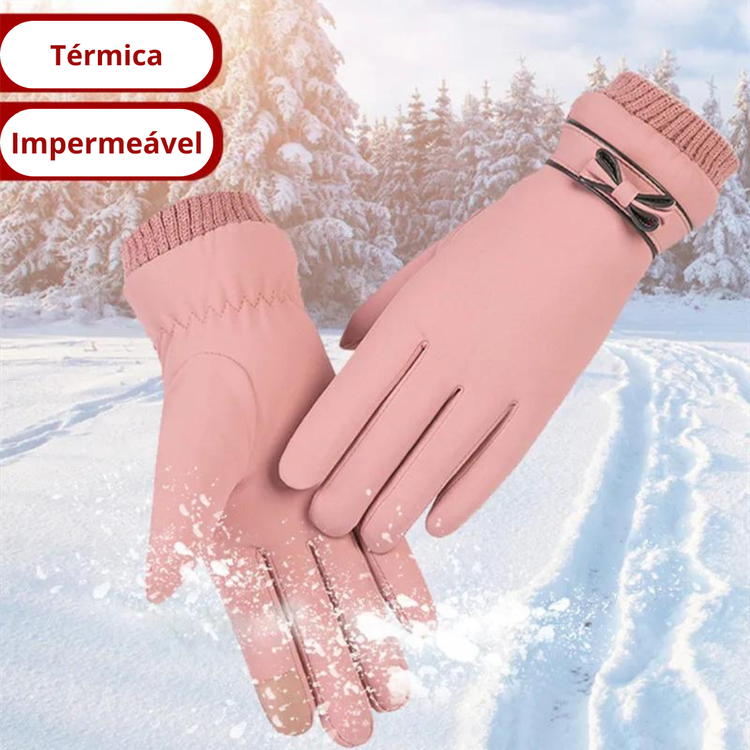 Luvas Femininas Lacinho Forradas com Lã Térmica Touchscreen Impermeáveis - Mandatory