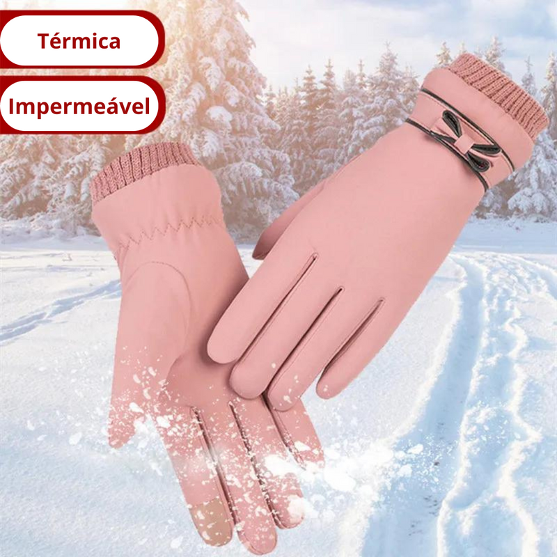 Luvas Femininas Lacinho Forradas com Lã Térmica Touchscreen Impermeáveis Mandatory.com.br