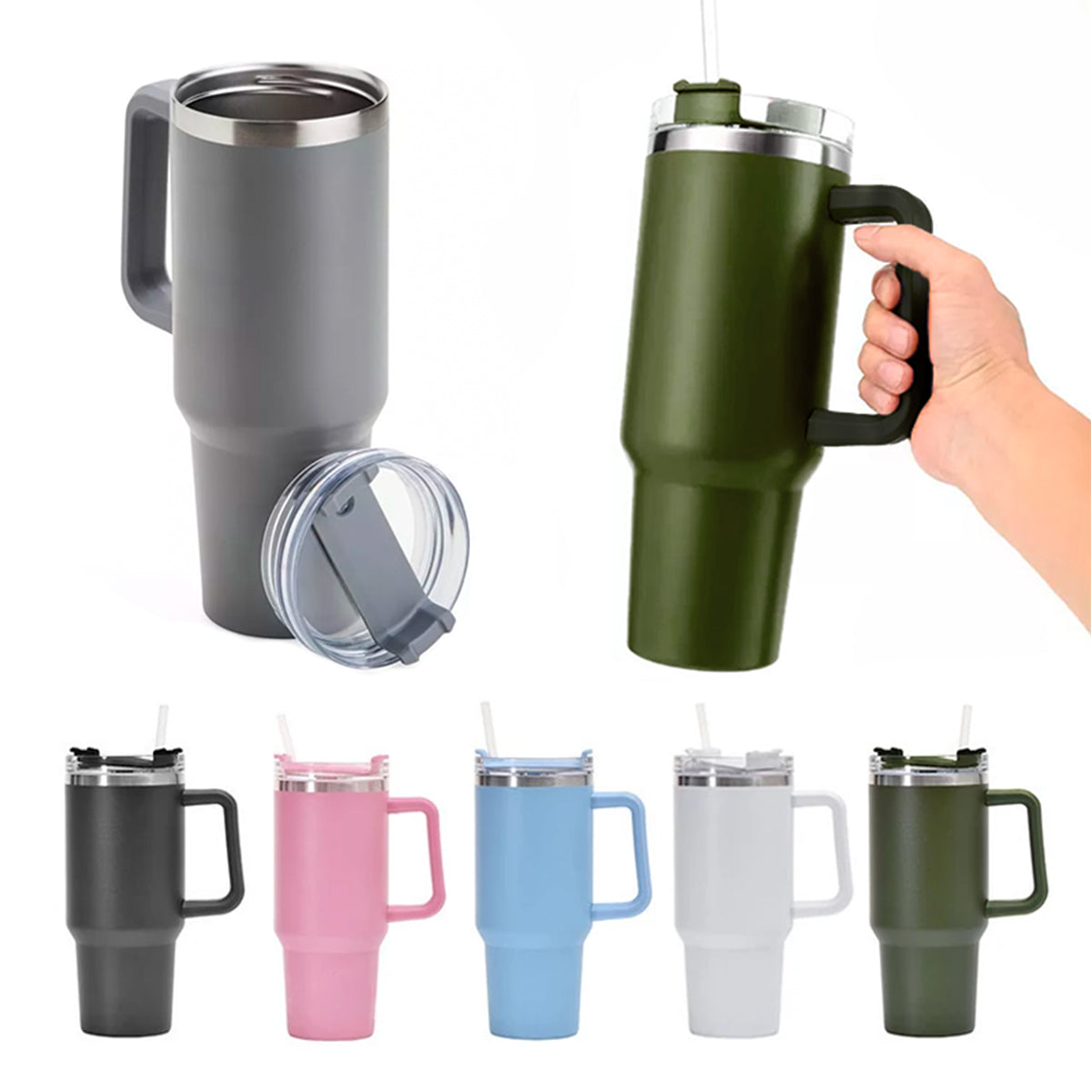 Copo Térmico Aço Inox 1200ml com Alça e Canudo | Bebidas Geladas ou Quentes - Mandatory