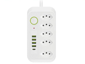 Extensão com 5 tomadas 4 USB 1 Type-C Universal Bivolt Power 110V/220V 2m - Mandatory