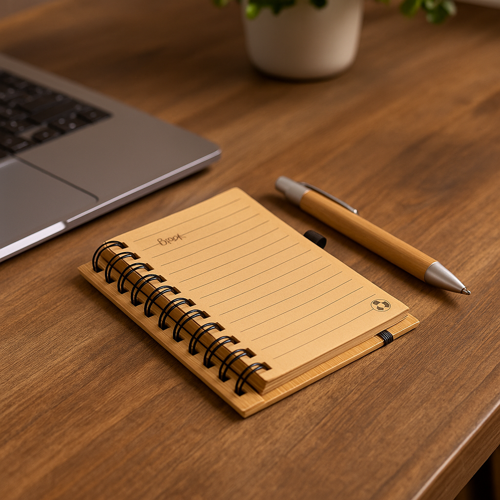Caderno em Bambu com Caneta Ecológica – 60 Folhas - Mandatory