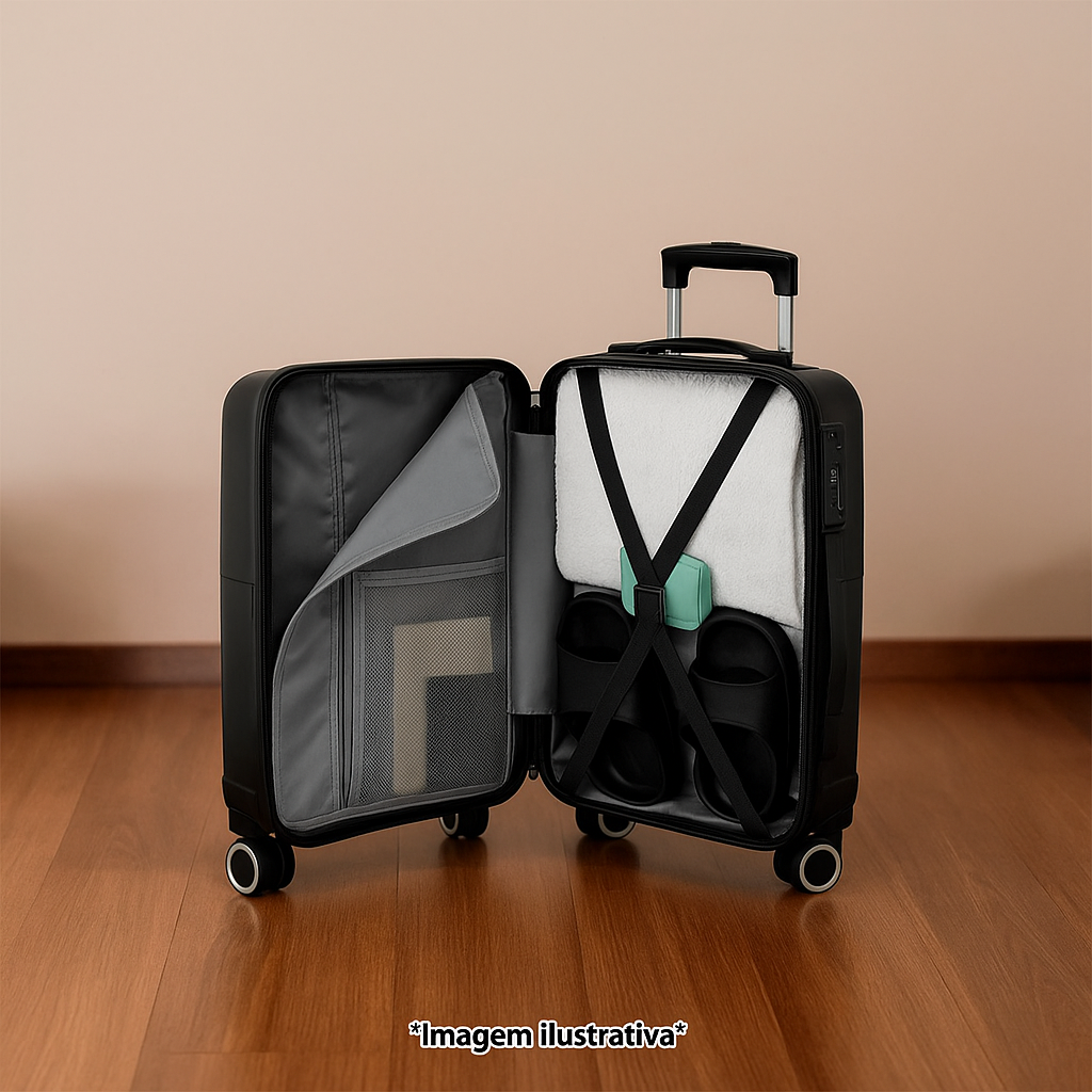 Mala Executiva 34L preta com acabamento elegante em ambiente corporativo

