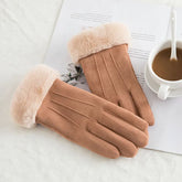 Luvas Femininas Plush Velvet Forradas com Lã Térmica Touchscreen Impermeáveis - Mandatory