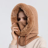 Gorro Mari Feminino em Trico Cashmere com Balaclava e Gola Multifuncional - Mandatory