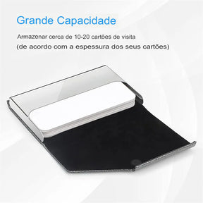 Porta-Cartão de Visitas com Fecho Magnético em Couro e Aço Inoxidável - Mandatory