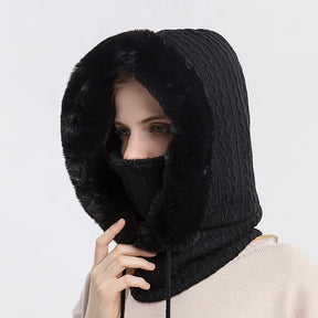 Gorro Mari Feminino em Trico Cashmere com Balaclava e Gola Multifuncional - Mandatory