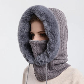 Gorro Mari Feminino em Trico Cashmere com Balaclava e Gola Multifuncional - Mandatory