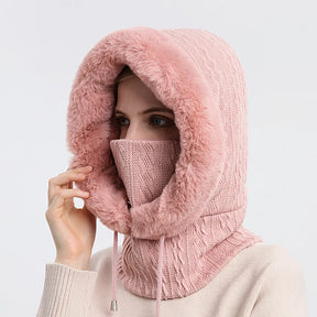 Gorro Mari Feminino em Trico Cashmere com Balaclava e Gola Multifuncional - Mandatory