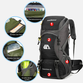 Mochila de Camping 50L Aventuras ao Ar Livre COM Capa de Chuva - Mandatory