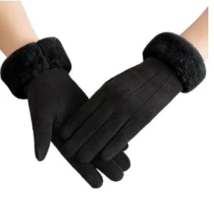 Luvas Femininas Plush Velvet Forradas com Lã Térmica Touchscreen Impermeáveis - Mandatory
