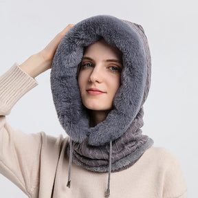 Gorro Mari Feminino em Trico Cashmere com Balaclava e Gola Multifuncional - Mandatory