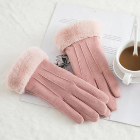 Luvas Femininas Plush Velvet Forradas com Lã Térmica Touchscreen Impermeáveis - Mandatory