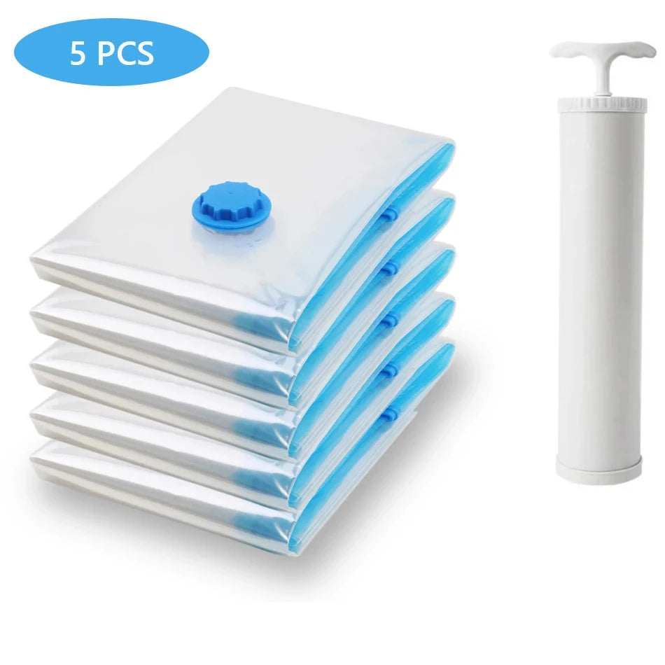 Kit 5 Sacos de Armazenamento a Vácuo para Viagens COM Bomba - Mandatory